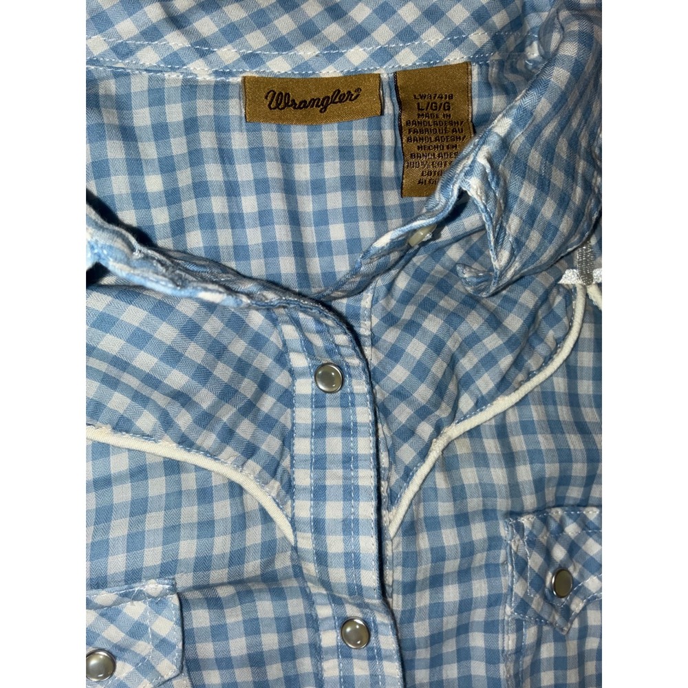 Wrangler Mens L Western Pearl Snap Shirt Blue Gingham Embroidered Cowboy READ - Picture 4 of 10